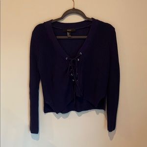Crop lace up sweater